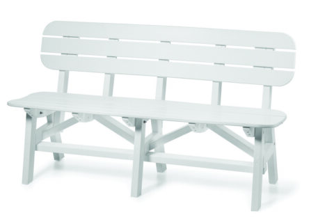 White slatted outdoor bench by hausers patio luxury outdoor living by hausers patio
