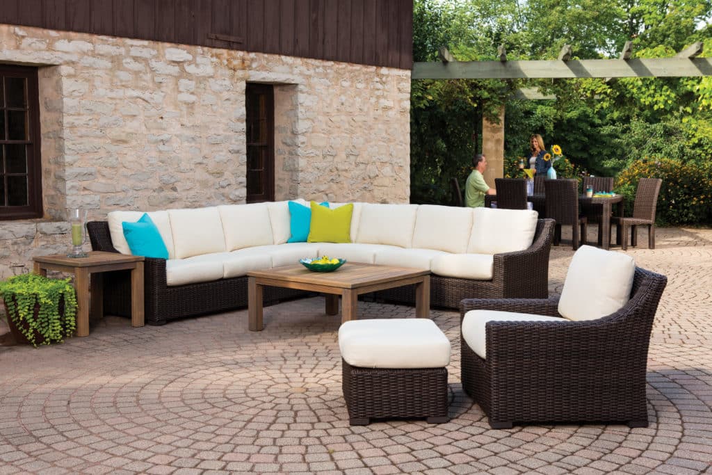 outdoor sofa with throw pillows Hausers Patio