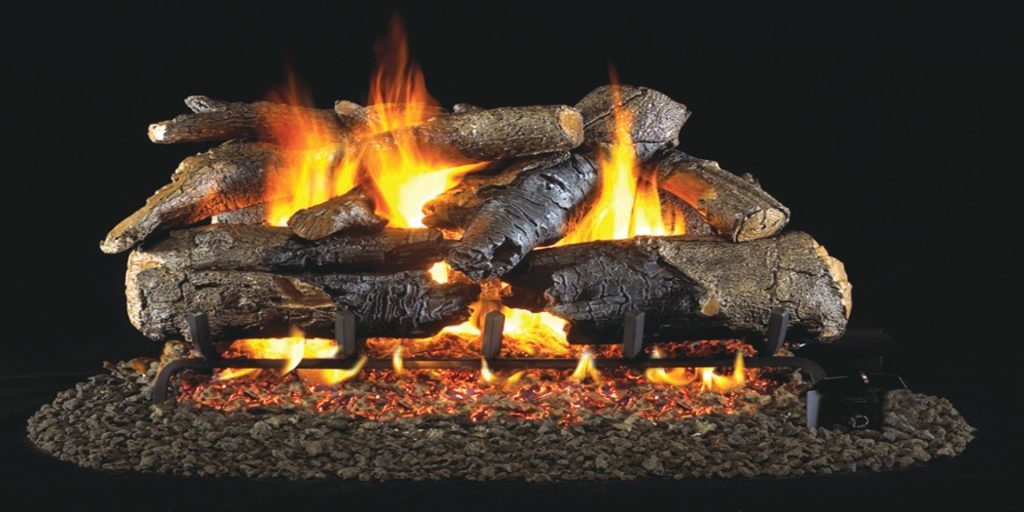 gas fireplace realistic logs Hausers Patio
