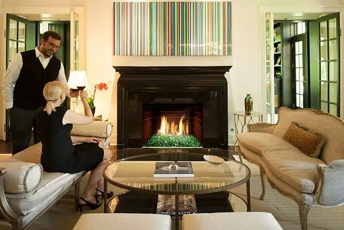 elegant gas fireplace in living roomnbsp - Hausers Pationbsp