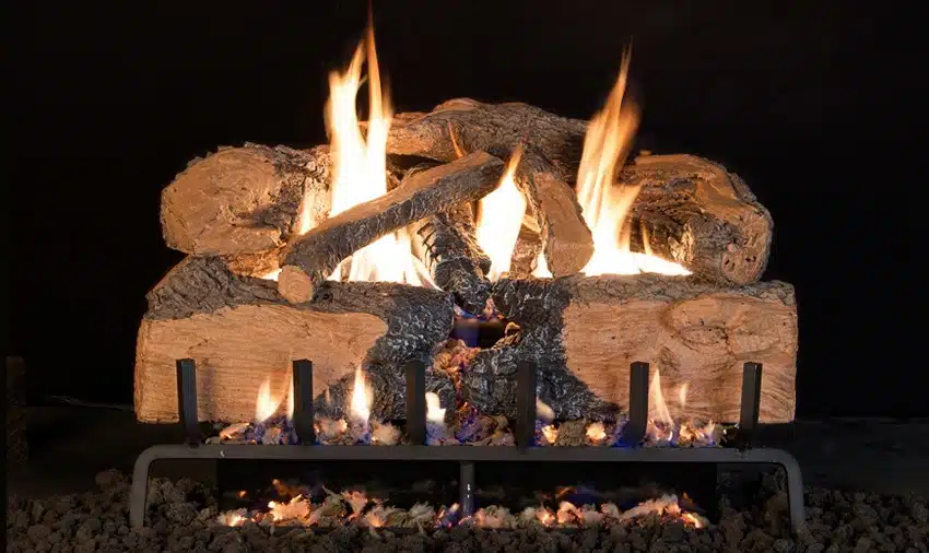 gas fireplace charred logs