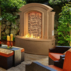 outdoor firefall fireplace