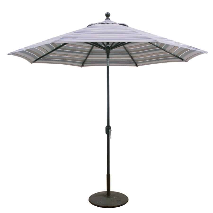 grey and white striped outdoor umbrella from Hauser's Patio
