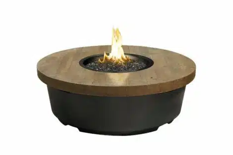 Reclaimed wood contempo round firetable from hausers patio luxury outdoor living by hausers patio