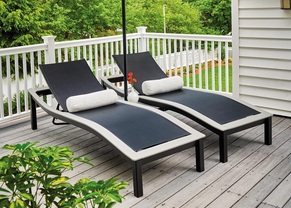 Bazza sling chaise lounge chairs Hausers Patio