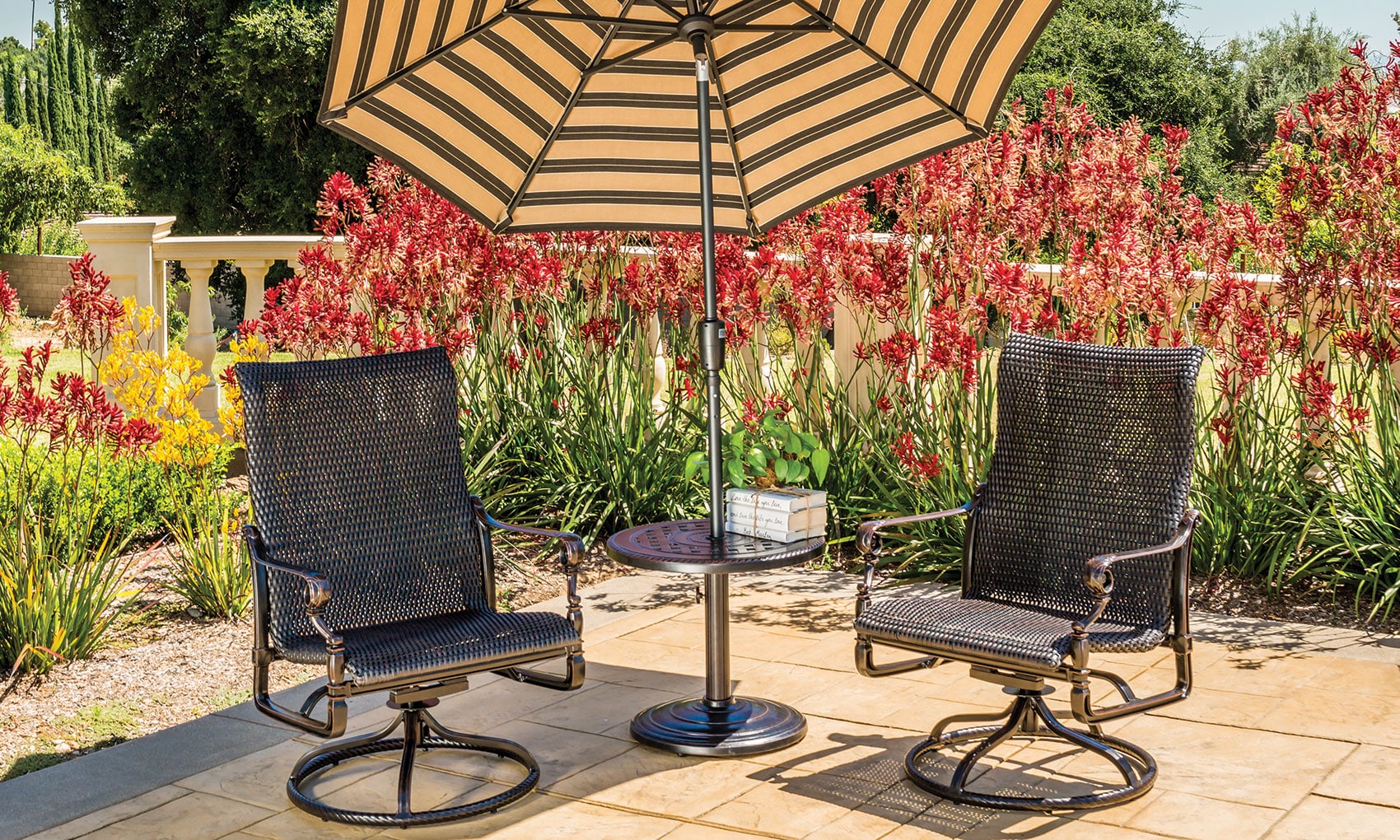 Grand Terrace chairs and umbrella