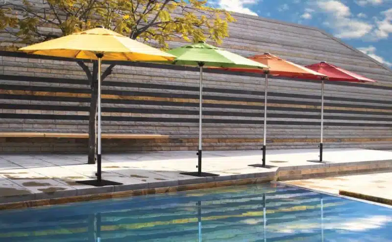 Colorful pool umbrellas from hauser luxury outdoor living by hausers patio's Patio