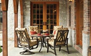 Swivel chairs around table from hauser luxury outdoor living by hausers patio's Patio on porch