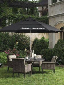 Tommy bahama outdoor umbrella over table and chairs from hauser luxury outdoor living by hausers patio's Patio
