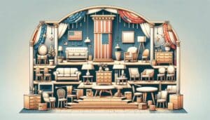 Illustration of furniture with american flags by hauser luxury outdoor living by hausers patio's Patio