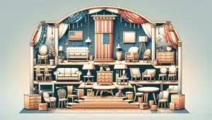 Illustration of furniture with American flags by Hauser's Patio