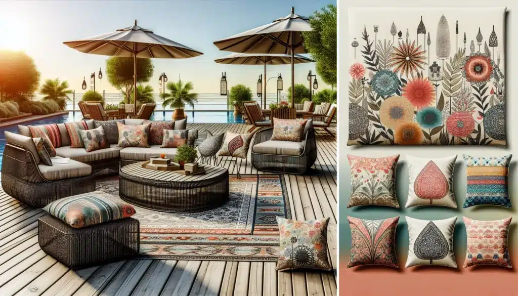 Cushion patio chairs with decorative pillows by Hauser's Patio
