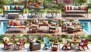 Frames of various patio furniture and pillows by Hauser's Patio
